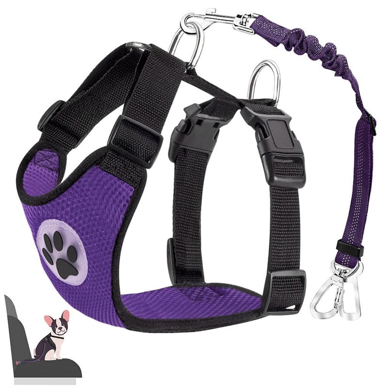 Lukovee Dog Seat Belt - Adjustable Dog Car Harness for Large, Medium, Small Dogs - Soft Padded & Breathable Mesh Dog Seatbelt with Vehicle Connector Strap (Purple Double Clip, X-Small) - Image 1